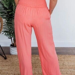 Elegant Coral Wide Leg Women's Pants